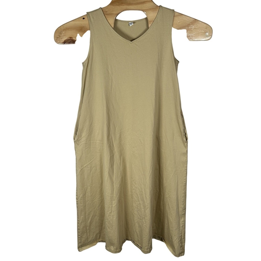 Uniqlo Sleeveless A-Line Cotton Midi Dress Womens Size XS Beige Khaki Minimalist